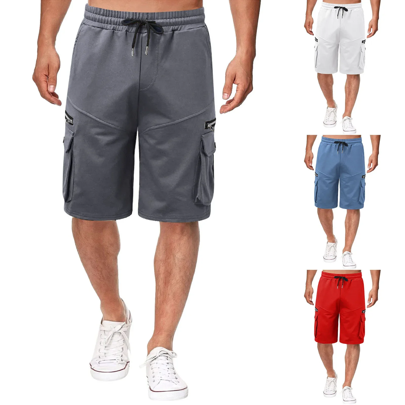 Men's Shorts Summer 8-Color Striped Cotton Workwear Plus Size Loose-Fit Mid-Length Pants Cross-Border Cargo With Multiple