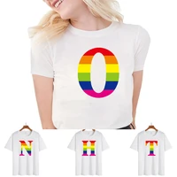 t shirt top women 2022 new summer round neck short sleeve tshirts rainbow letter print comfortable shirts all match clothing tee