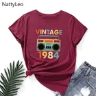 Женская Винтажная футболка из 1984 хлопка, с круглым вырезом и коротким рукавом