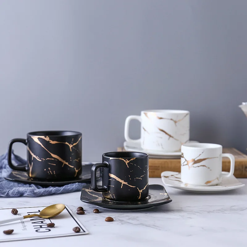 Marble coffee cup, black and white cup and saucer cup. High quality coffee cup, coffee set, coffee saucer cup mugs coffee cups