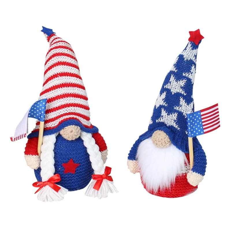 

American Patriotic Gnome Knit Doll LED Light Independence Day Swedish Tomte Toy