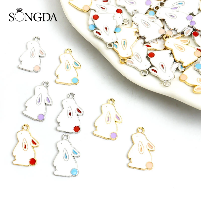 

10pcs Kawaii Enamel Rabbit Charms Multicolor Rabbit Tail Alloy Pendant for Jewelry Making DIY Findings Necklace Accessories Gift