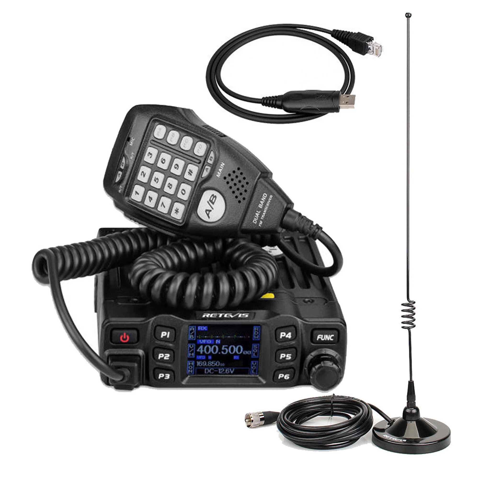 

Retevis RT95 DTMF Mobile Vehicle Radio Transceiver Dual Band VHF/UHF 25W Color LCD Car Walkie Talkie+Program Cable+Mount Antenna