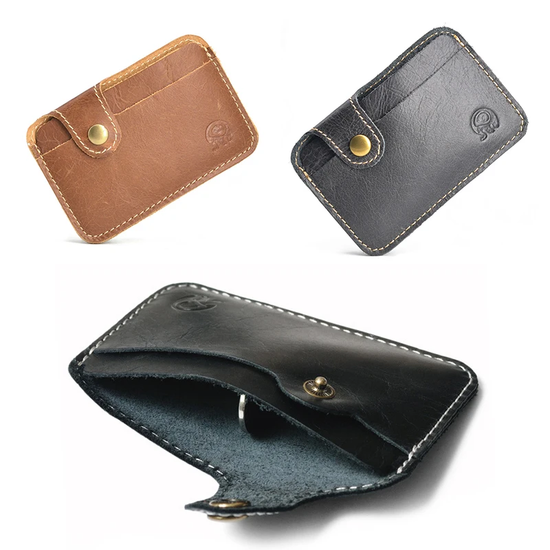 

Retro Leather Id Card Holder Bank Credit Card Box Slim Business Card Cover Cash Wallet Card Case With Snap Button 2 Card Slot