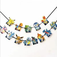 pokemon birthday flag cartoon anime figure banners pikachu charmander squirtle bulbasaur party decoration accessories for child