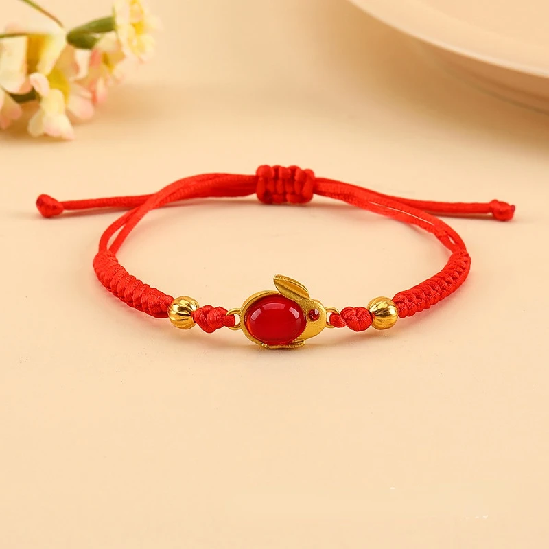 

Rabbit Imitated Hetian jade Red Rope Bracelet For Women Men Handmade Woven Lucky Jade Rabbit Rope Bracelets