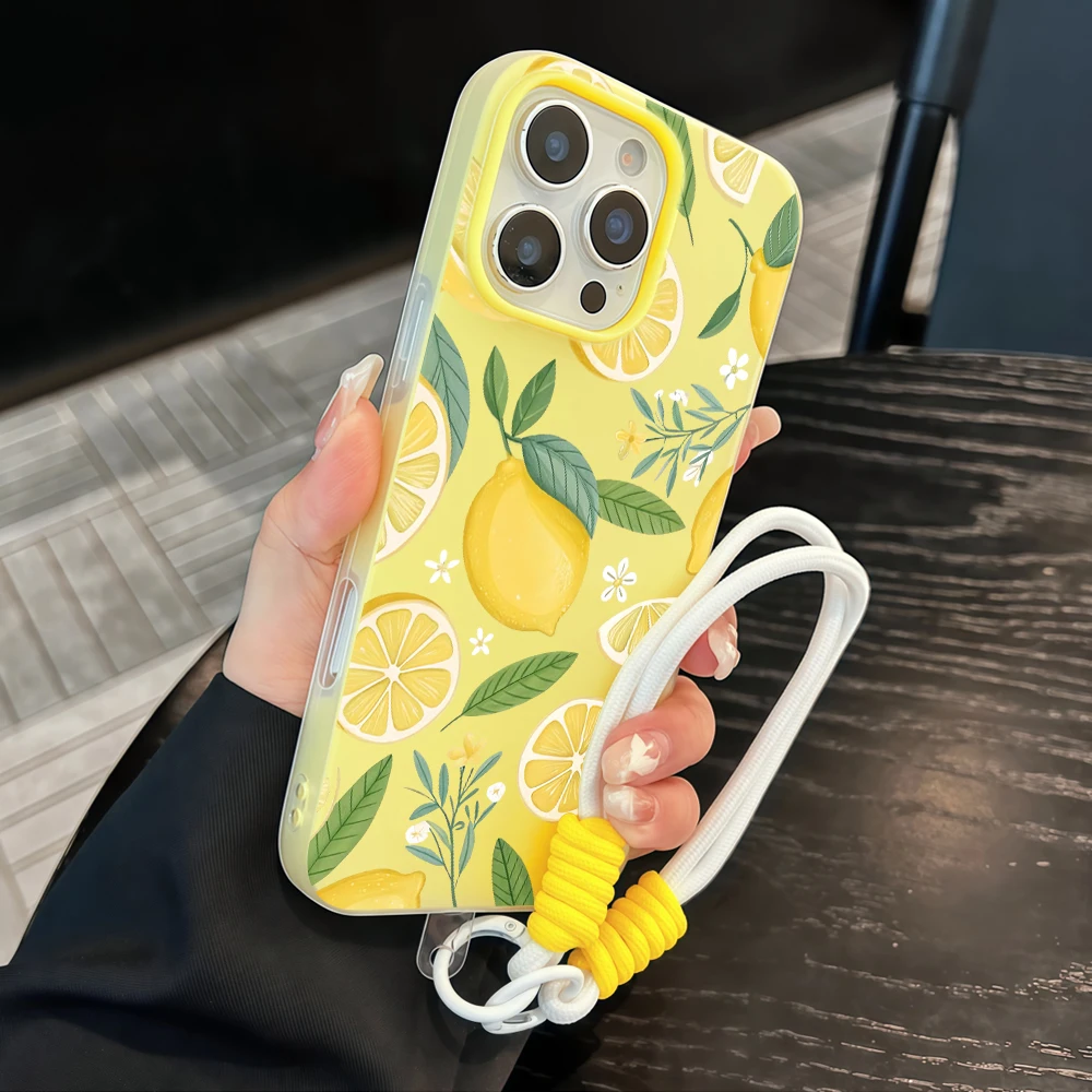 Фото Летний чехол для телефона с текстурой лимонного желе для iPhone 17 16 15 Pro Max 14 12 11 13 Pro 17 Air 7 8 Plus X XR с мягким ремешком-шнурком. №1