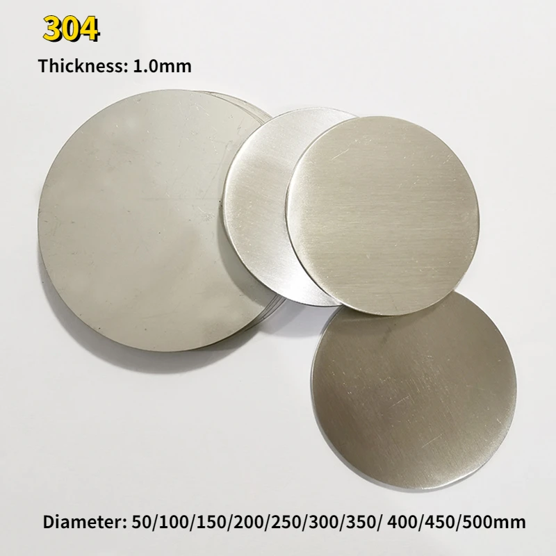 

1/2/4Pcs Thickness 1.0mm 304 Stainless Steel Round Plate Disc Round Disk Circular Sheet Diameter 50mm-500mm