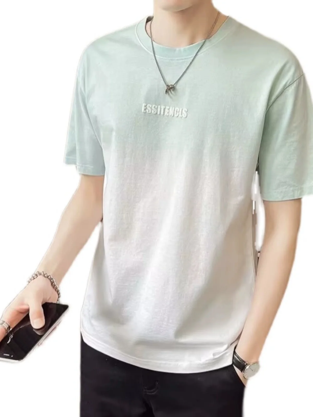 Men's Youth Plus size Modal Cotton T-shirt Short sleeve Summer Ice Silk Gradient Color Thin Half Sleeve Casual Top