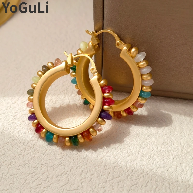 

Modern Jewelry High Quality Copper Thick Plated Colorful Bead Hoop Earrings For Women Girl Spring Summer Style Gift Accessories