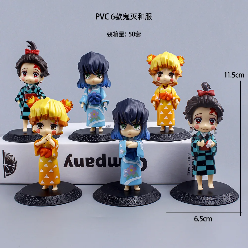 

6Pcs/Set Anime Demon Slayer Kamado Tanjirou Zenitsu Agatsuma Hashibira Inosuke Kimono Version Car Decor Figural Model Doll