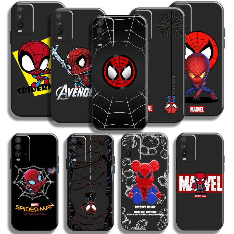 

Marvel Cartoon Spiderman Phone Case For Xiaomi Redmi 9T 6.53 Inch Back Soft Liquid Silicon Coque Black