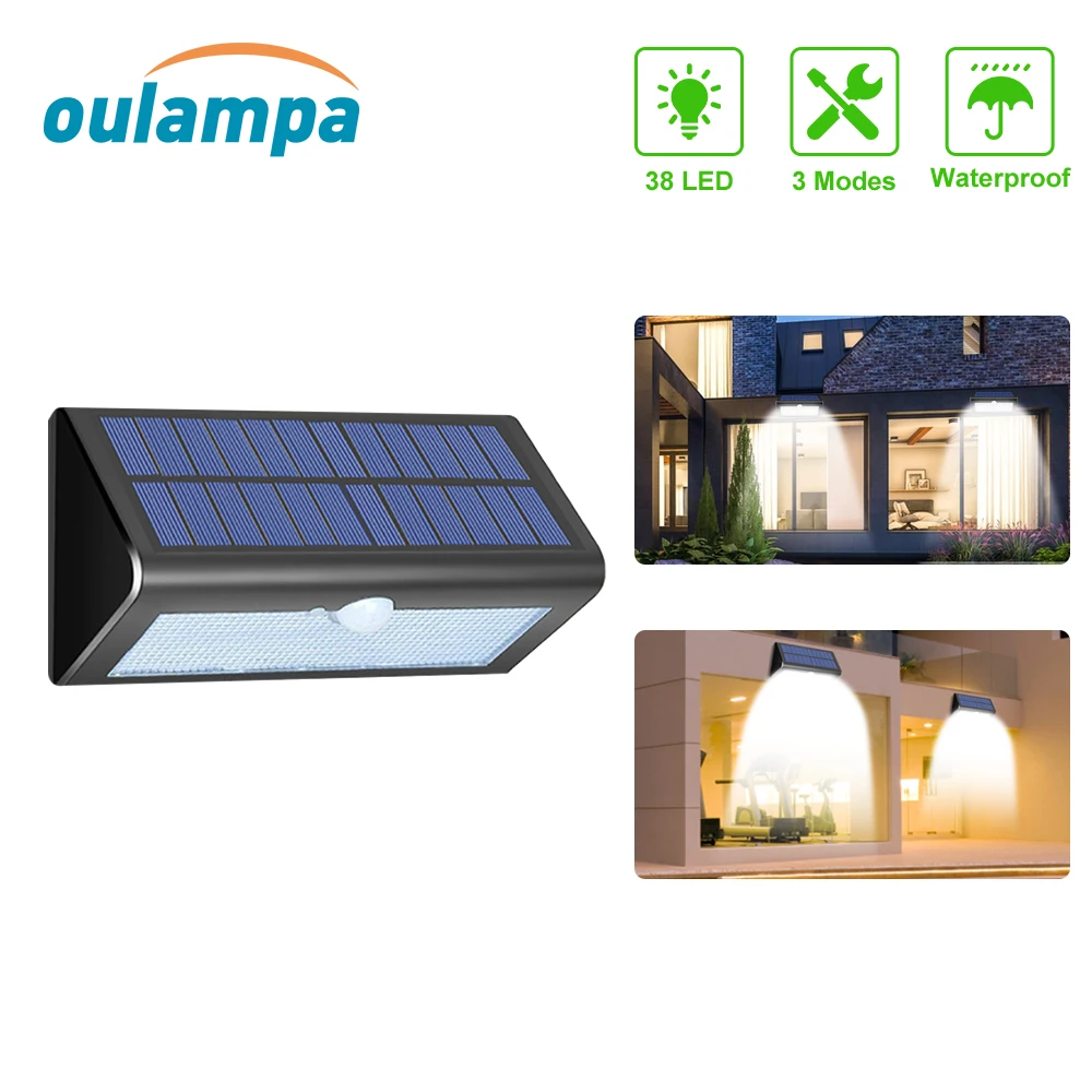 

PIR Motion Sensor 38LED Solar Lamp Outdoor IP65 Waterproof 3Modes Garden Wall Light for Patio Path Porch Garage Courtyard Street