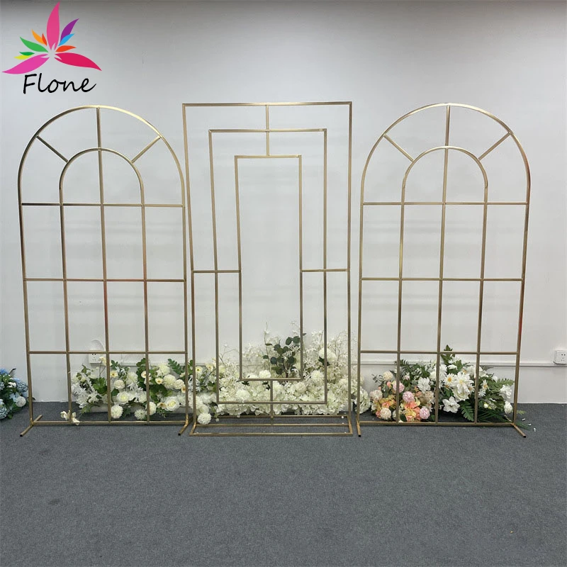 

6.56x3.3ft 3pcs Gold Plating Wedding Decoration Backdrop Arch Fleur Artificielle Decoration Stand Arche Ballon Decor Shiny Shelf