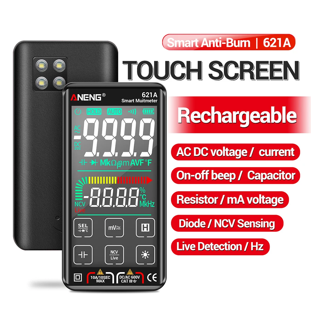 

ANENG Digital Multimeter with Flashlight Multifunctional Automatic Off Voltmeter Tester Overload Protection Red