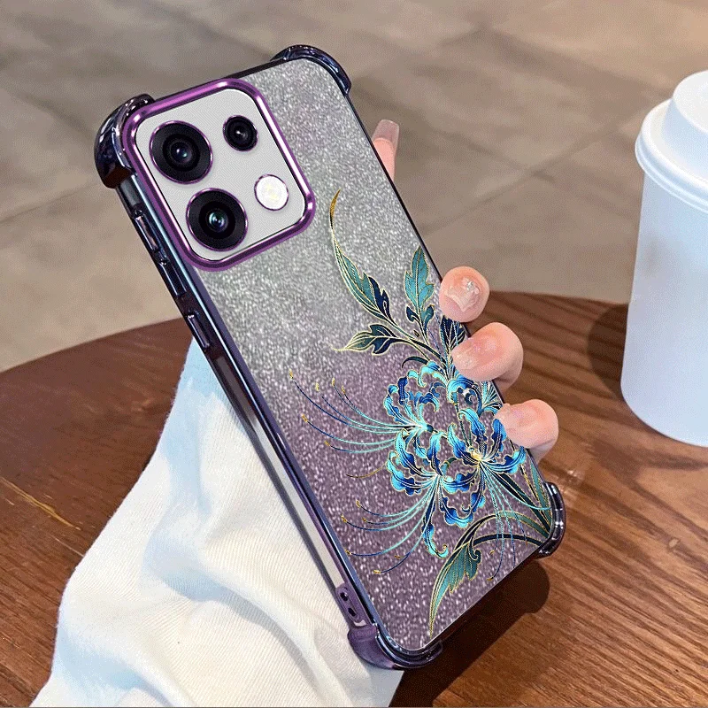 Фото Чехол с блестящим покрытием для OPPO Reno 16 Pro 16F 16FS Reno16 F FS 5G, чехол из ТПУ с защитой от ударов по четырем углам, с цветочным узором, Fundas №4