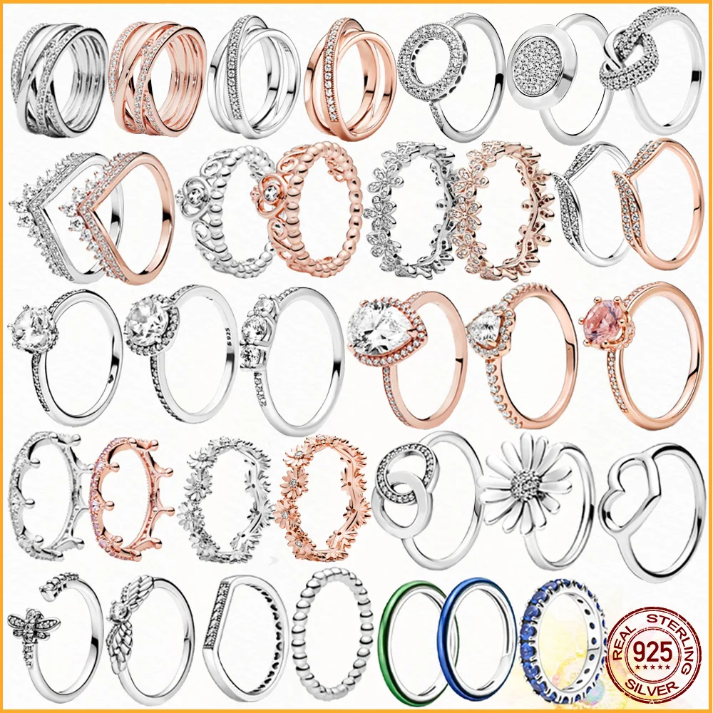 

Подлинное мерцающее серебряное кольцо-кластер в виде Гербария, лидер продаж, кольца из серии Пандора для женщин, подарки на годовщину, ювелирные изделия