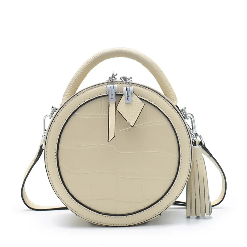 

Circle Genuine Leather Crossbody Bags for Women 2022 Double Zipper Tote Shoulder Bag Real Cowhide Female Handbag
