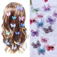 tulle butterfly hairpin clip hair accessories duckbill clip girl head jewelry korean super fairy double stereo simulation color