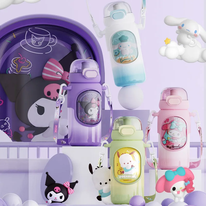 

460Ml Kawaii Hello Kitty Sanrio Kuromi Cinnamoroll Kids Thermos Cup Sippy Cup 316 Stainless Steel Leakproof Anti-Fall with Straw