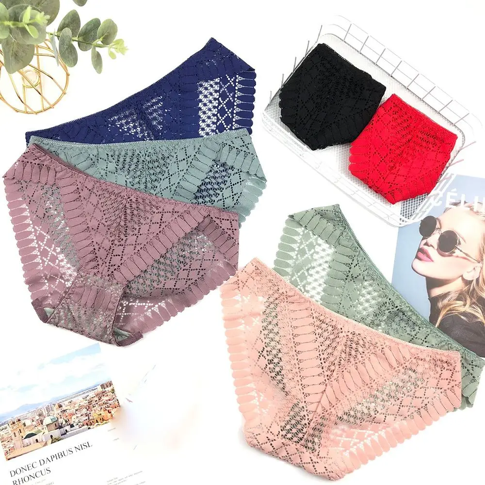 

2022 Seamless Fashion Ladies Solid Color Middle Waist Underpants Lingeries Lace Briefs Sexy Panties Women Thong