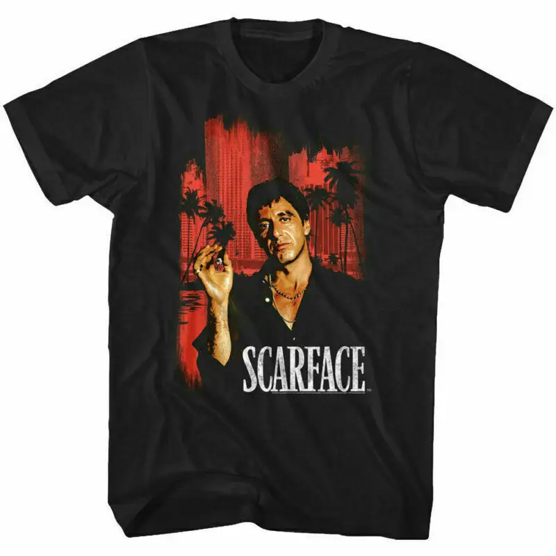 

Scarface Miami Cityscape Men'S T-Shirt Tony Montana Palms Cuban Drug Mafia St