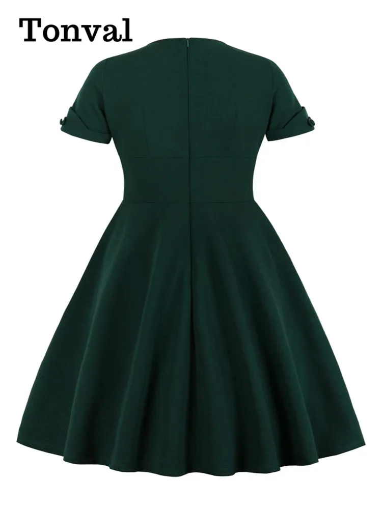Женское винтажное платье Tonval Зеленое Длинное Платье с V-образным вырезом