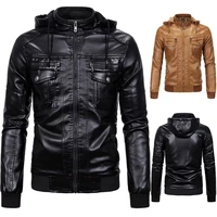 mens leather plus fleece thermal leather classic sheepskin hooded leather jacket