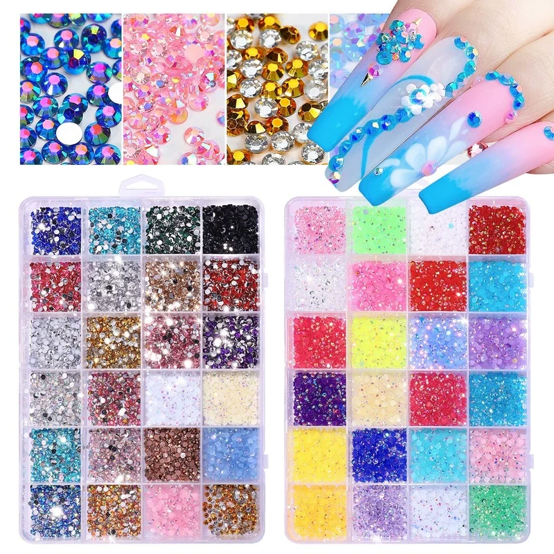 

3500 Pcs In A Box Nail Art Flat Crystal Rhinestones Mixed Size Fluorescent Dazzling Diamond Rhinestone Nail Tip 3D Decoration