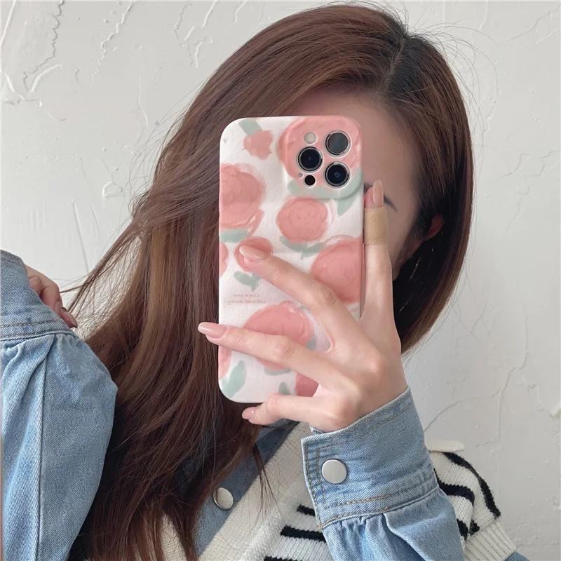 

13 Pro Case The Puffer Peach Rose Floral Down Jacket Silicone Wave Lens Cover for iPhone 11 12 13 Pro Max XR X XS 7 8 Plus Cases