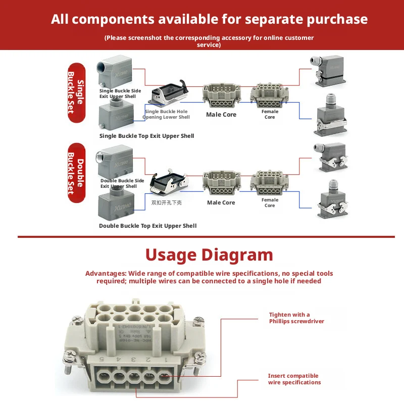 Фото Промышленный разъем Heavy Duty HDC для тяжелых условий эксплуатации, 4, 6, 10, 16, 24, 48-контактный, водонепроницаемый авиационный штекер IP65 №4