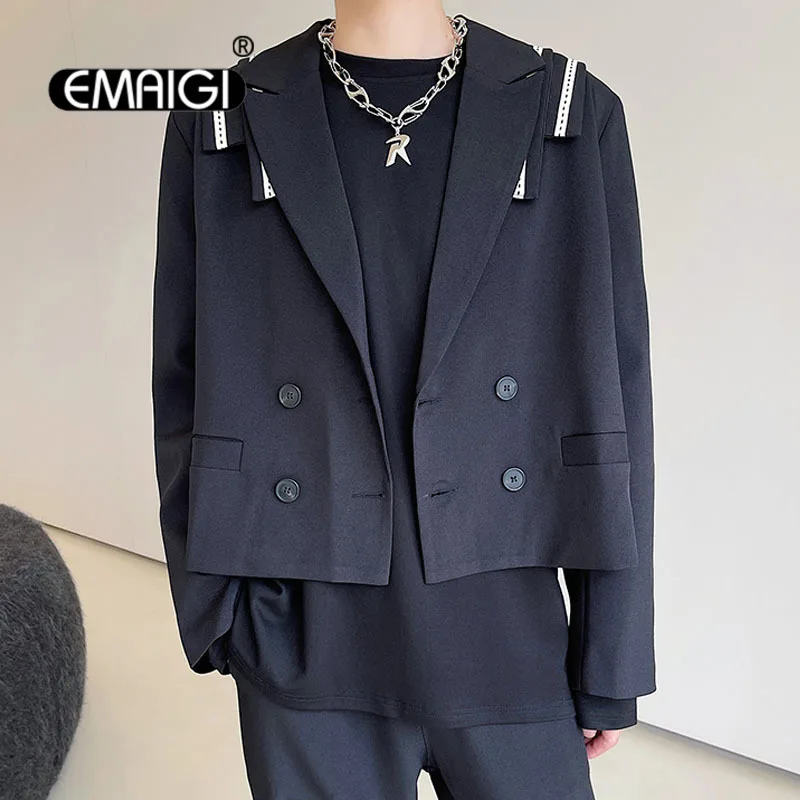 

Men Patch Design Streetwear Youth Fashion Loose Casual Short Blazer Suit Coat Man Japanese Harajuku Korean Style Blazer Jacket