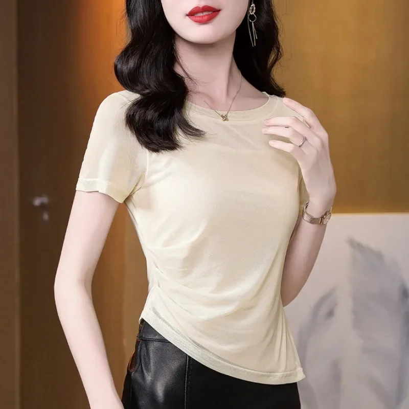 Топ женский сетчатый с коротким рукавом стильная укороченная модная футболка