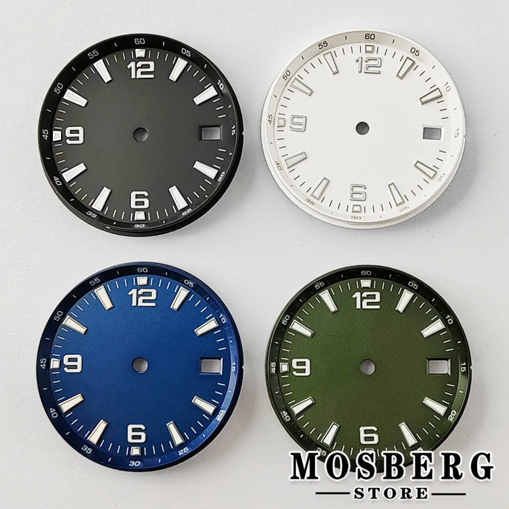 

Синий стерильный циферблат часов 31 мм с датой и окошком, зеленый светящийся, подходит для NH35 NH36, автоматический механизм, часы, аксессуары, з...