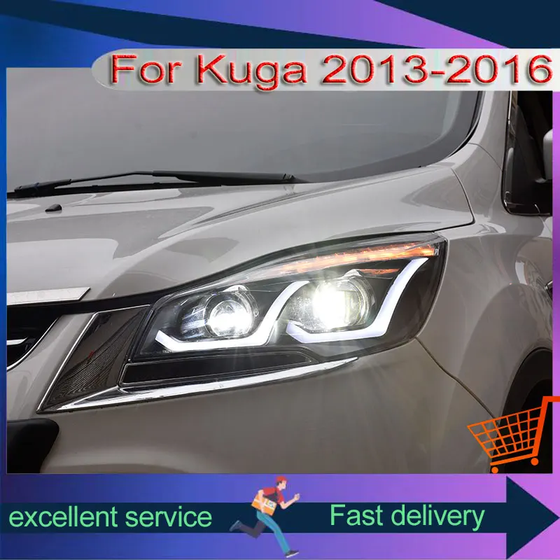 Фото Автомобильные фары для Ford Kuga 2013-2016, модификация, автомобильные аксессуары, передняя лампа, светодиодные DRL, ксеноновые фары с двойной проекционной линзой №5