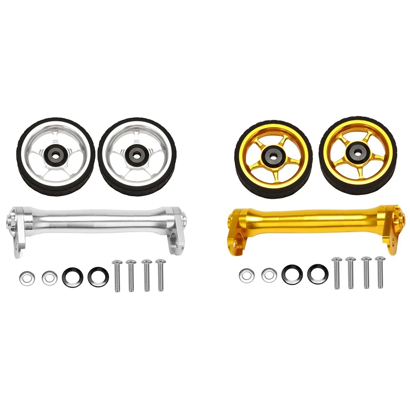 

2 Set Bike Widen Easy Wheel & Telescopic Rod Extension Bar For Brompton Rear Cargo Rack Telescopic Rod,Gold & Silver