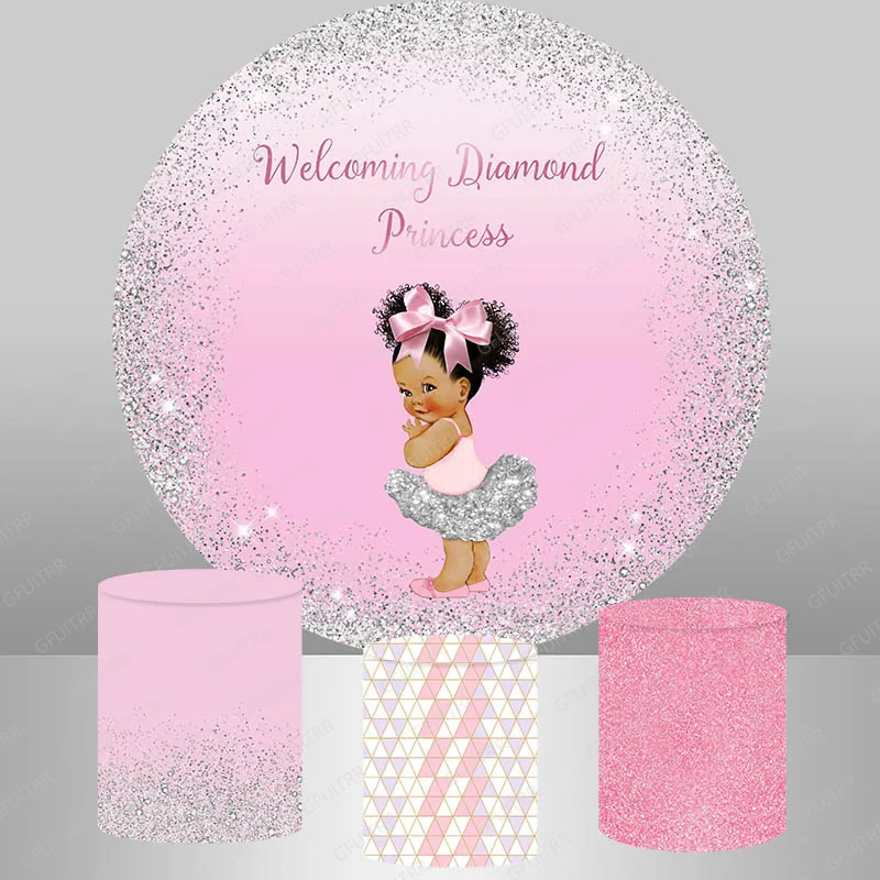

Gfuitrr Princess Pink Round Backdrop Kids Birthday Party Baby Shower Decoration Photography Background Cylinder Cover Booth Prop