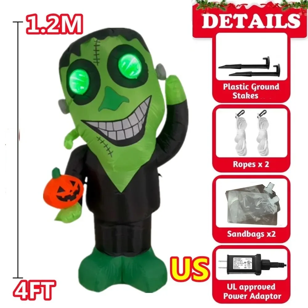 4-футовые Надувные Зеленые Головы Призраков Со Встроенными Светодиодными