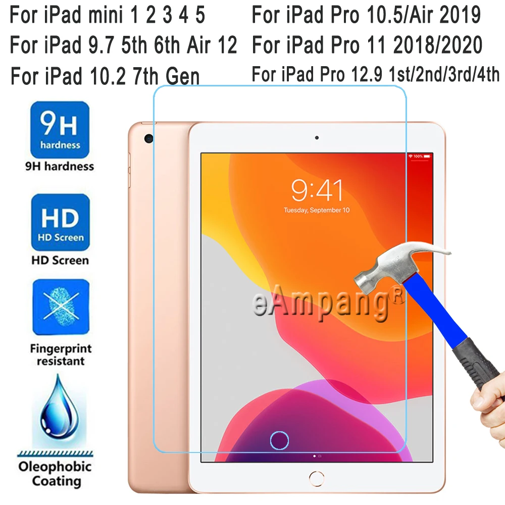 

Закаленное стекло для iPad 10,2 9th 7th 8th mini 1 2 3 4 4th 5th 6th Air 4 2 3 Pro 9,7 10,5 11 12,9 2021 2020 Защитная пленка для экрана