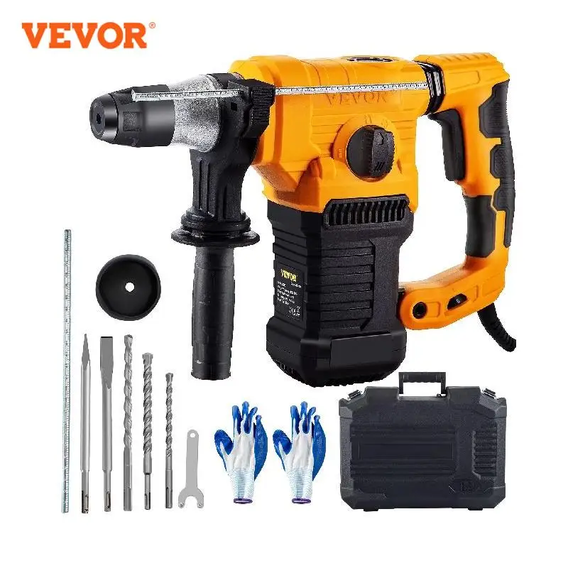 VEVOR 1050W Rotary Hammer Drill Max Drilling 26mm SDS Plus Demolition Jackhammer Breaker 4in1 Electric Wood Concrete Perforator