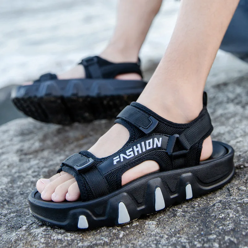

2023 Summer Beach Unisex Sandals Men Women Black Sports Sandals Outdoor Hook & Loop Mens Sandals Fashion Breathable Man Sandals