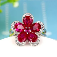 anglang luxury women flower design engagement rings aaa red cubic zirconia proposal rings for girlfriend fine anniversary gift