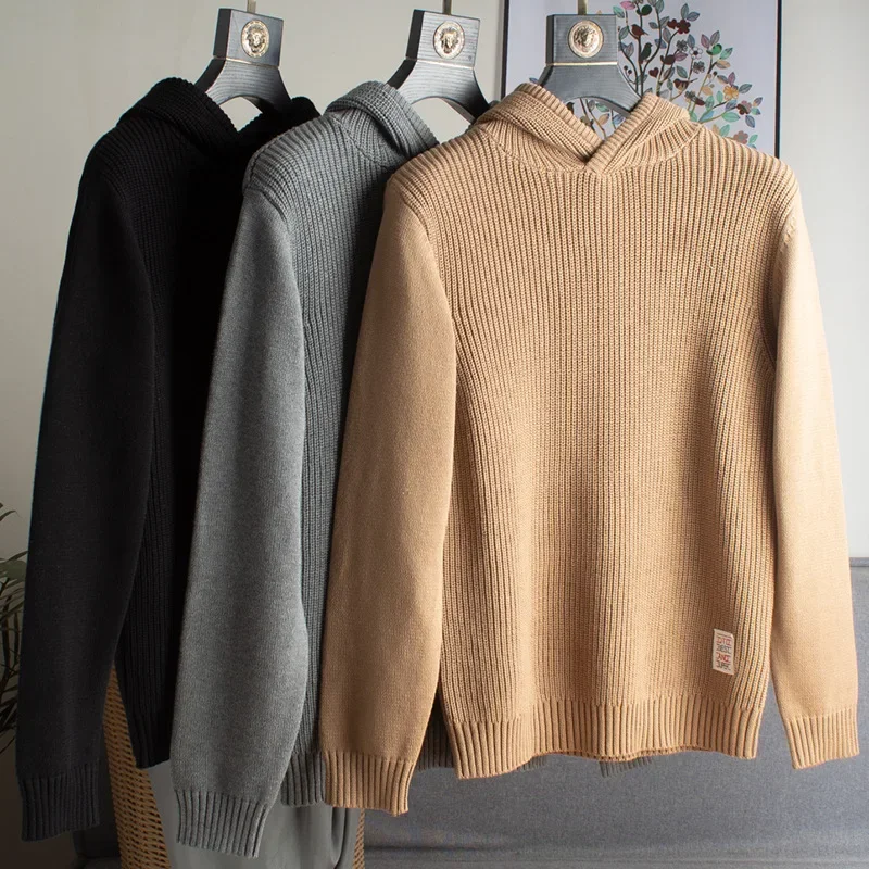 Осень-зима модный брендовый мужской вязаный свитер с капюшоном корейский стиль