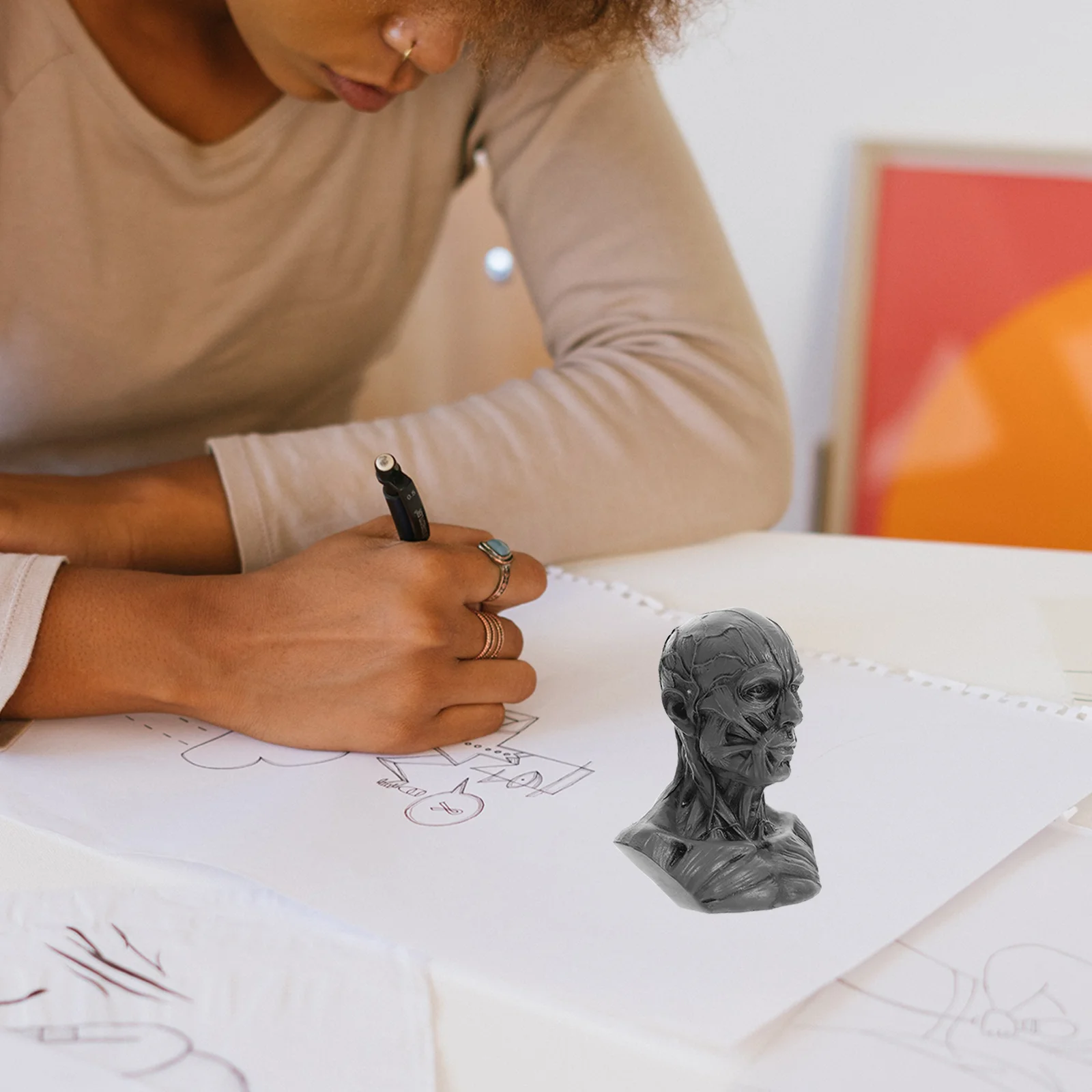 Эскиз Статуя Череп Голова Ремесленные Модели Манекен Живопись Человеческий