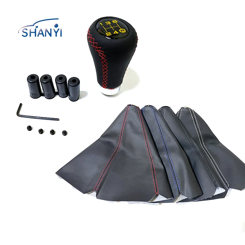 

Universal 5 Speed Car Gear Shift Knob Manual Shifter Lever Stick Red Black Stitche PU Leather
