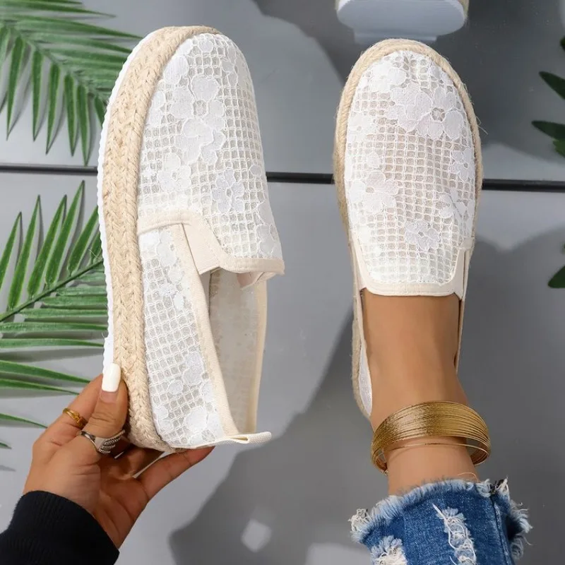 Льняные восточные Ретро дышащие лоферы из искусственного жемчуга Эспадрильи на