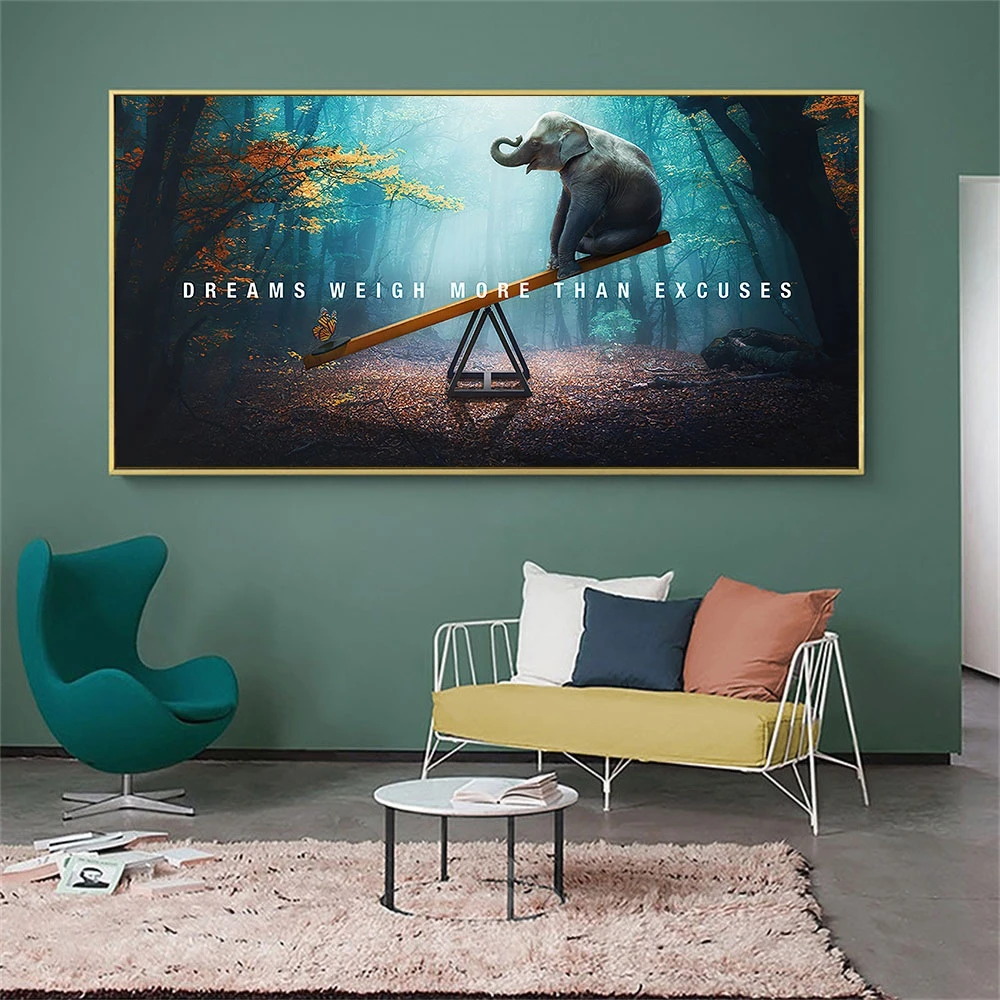 

Animal Motivational Quotes Poster Dreams Weigh More Than Excuses Print Canvas Painting Wall Art Study Office Room Home Decor