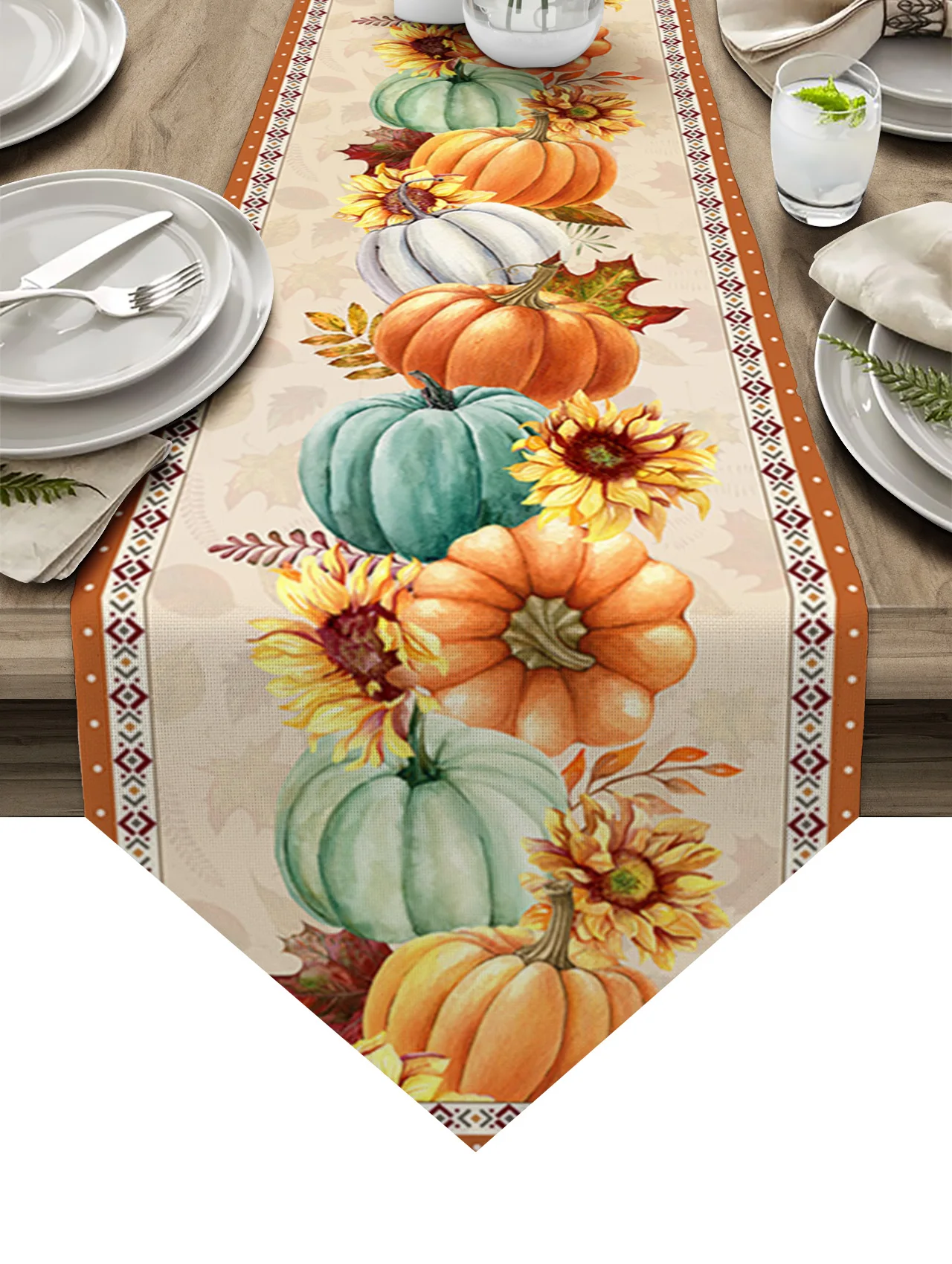 

Thanksgiving Fall Pumpkin Maple Leaf Table Runners Festival Party Tablecloths Wedding Decoration Cotton Linen Table Runner