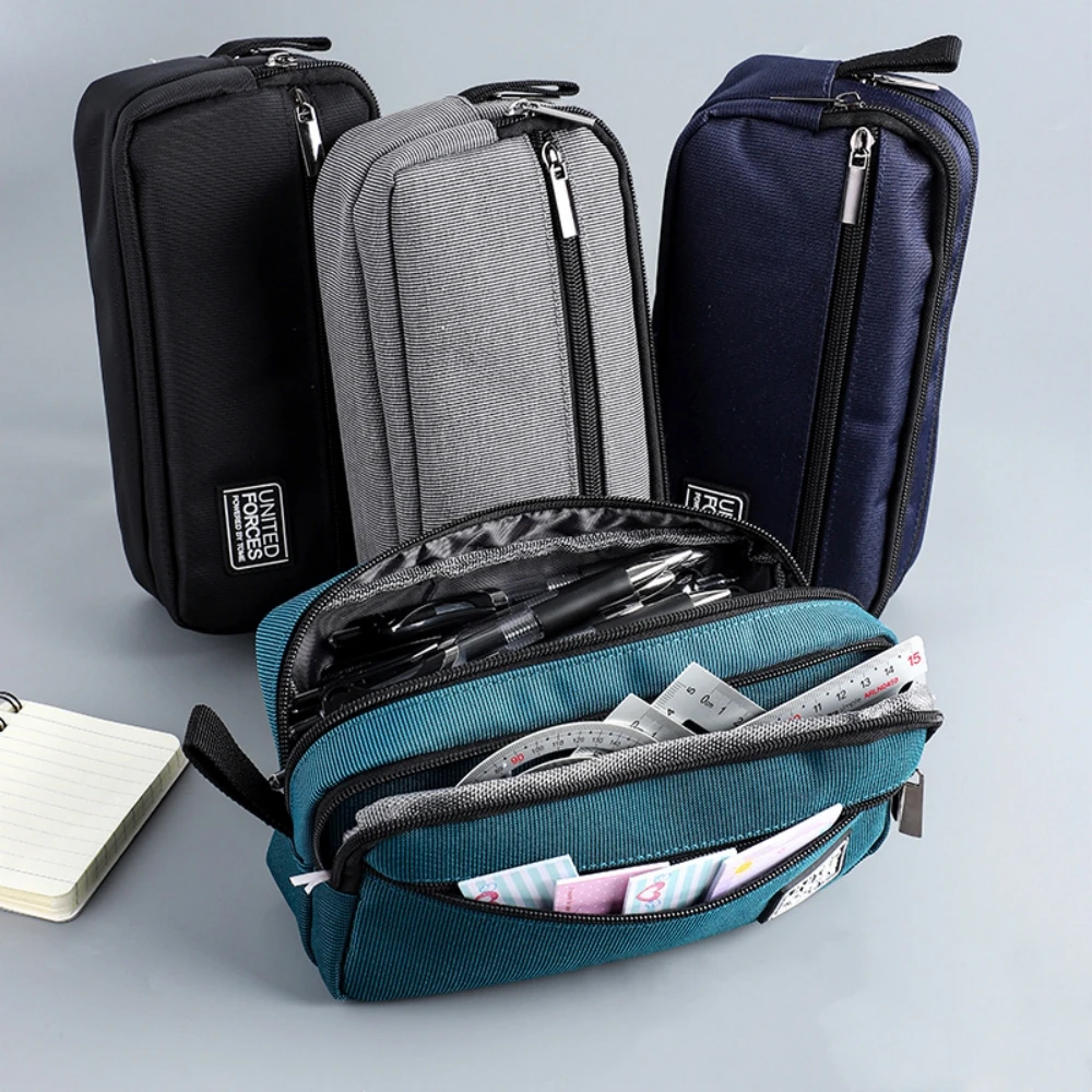 Портативная трехслойная вместительная сумка для карандашей холщовая ручка