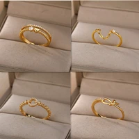 jewelry zircon round ring ladies stainless steel punk rock gold chain round opening adjustment ring accessories jewelry gift